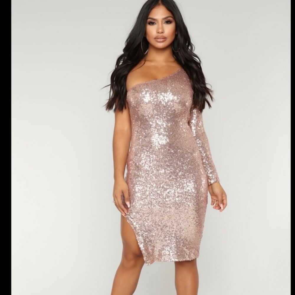 Fashion Nova Elegant Tan Sequin Dress
